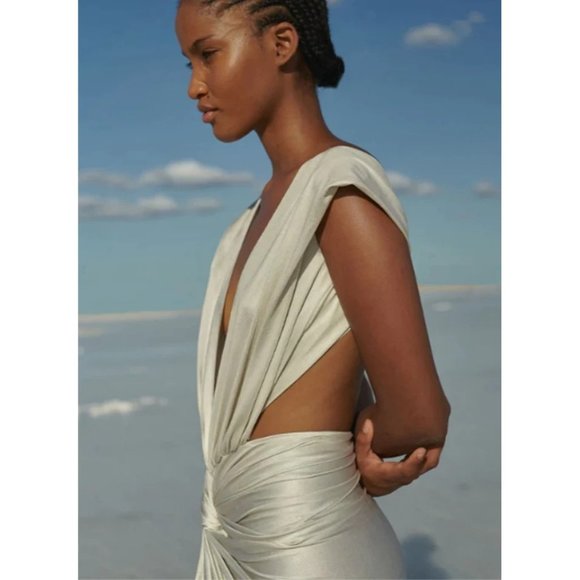 Baobab Mia Plunge V-Neck Gathered Midi Sheath Dress, NWT - Picture 13 of 15